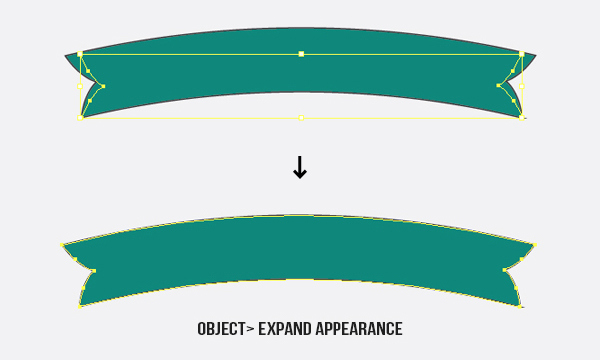 مجدداً ربان را انتخاب کرده و به Object > Expand Appearance بروید تا بتوانید شکل را تغییر دهید