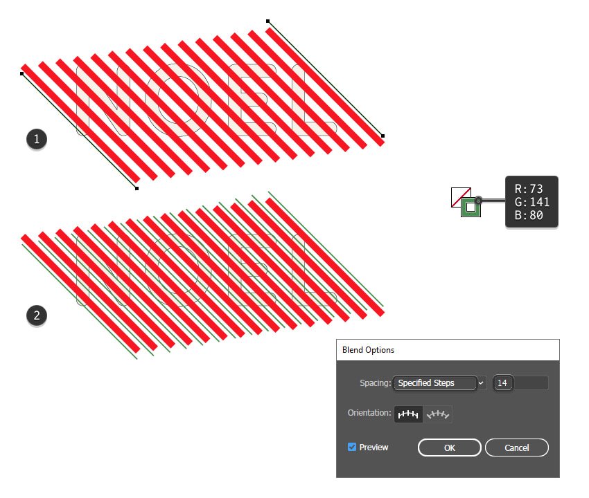 از ابزار Line Segment برای رسم خط دیگری به ابعاد ۴۰۰px در زاویه‌ی ۱۳۵ درجه استفاده کنید